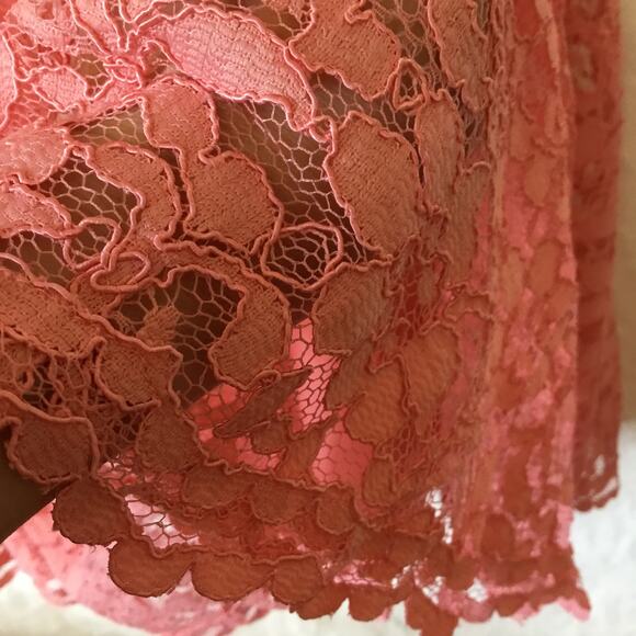 David's Bridal Strapless Coral Pink Lace Dress - Picture 7 of 15